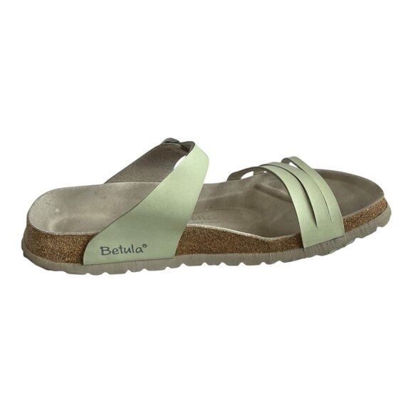 Betula Birkenstock Slide Sandals Light Green Leather Narrow Flats Womens Size 11 - Picture 7 of 8